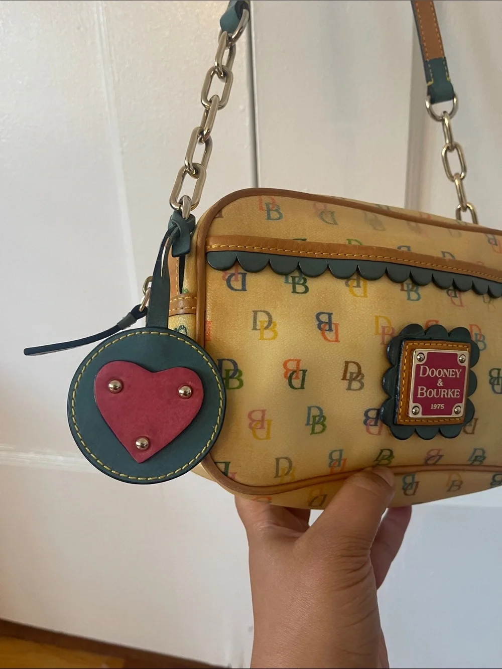 Dooney & Bourke Vintage Y2K Yellow Multicolor DB Logo Canvas Shoulder Bag